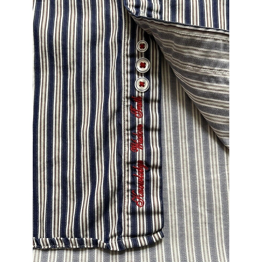 Robert Graham Striped Fleur de lis 46732 Flip Cuff Shirt Men’s Size Large L - Picture 8 of 13